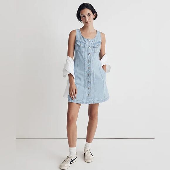 Madewell Denim Sleeveless Seamed Mini Dress Women’s Size 10 - Picture 1 of 9